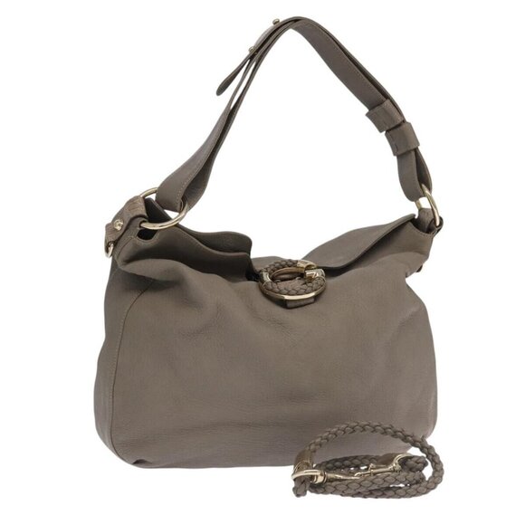 GUCCI Shoulder Bag Leather 2way Gray Silver 232931 Auth - Picture 1 of 16